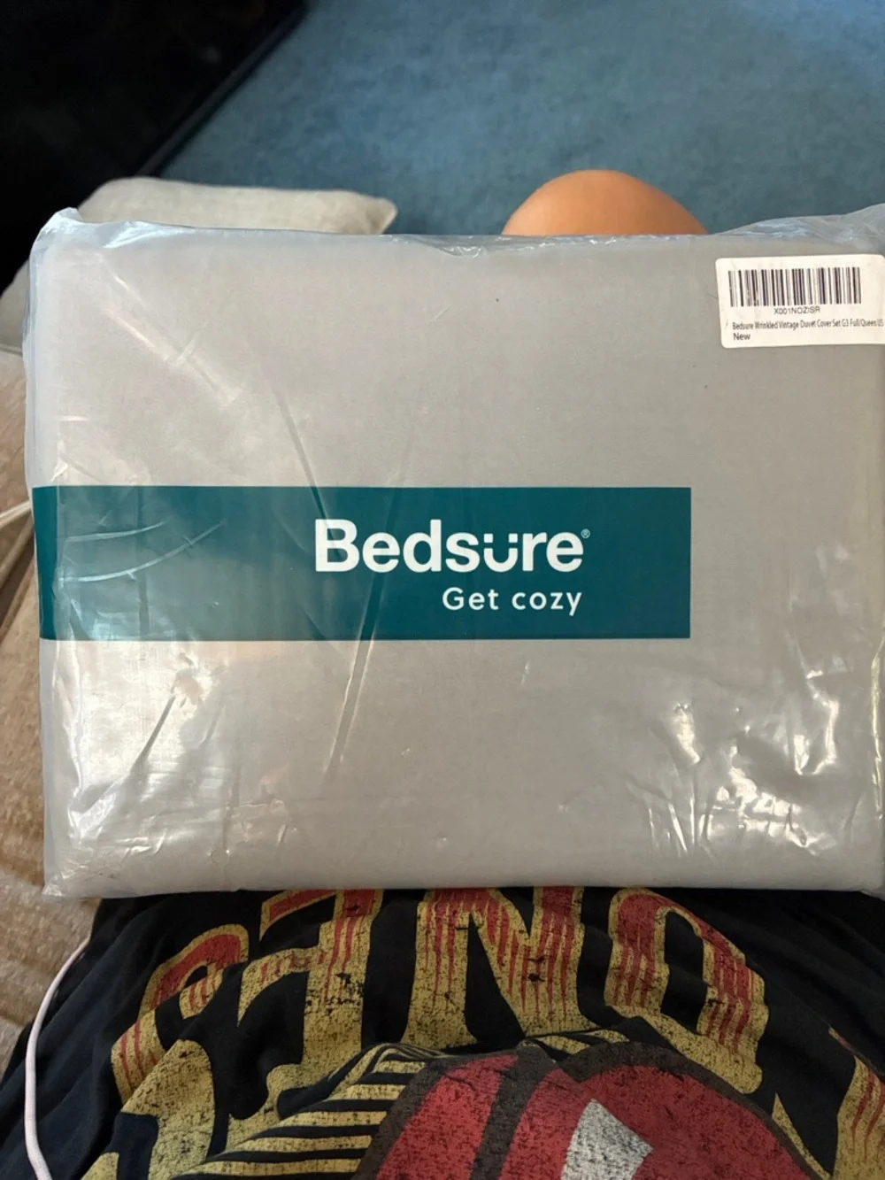 NEW gray wrinkled vintage duvet cover set full/queen
